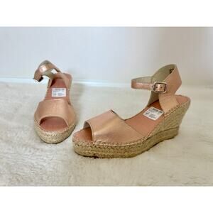Clarks Pollensa Rose Gold Leather Espadrille Wedge Sandals Size 9 / EU 40